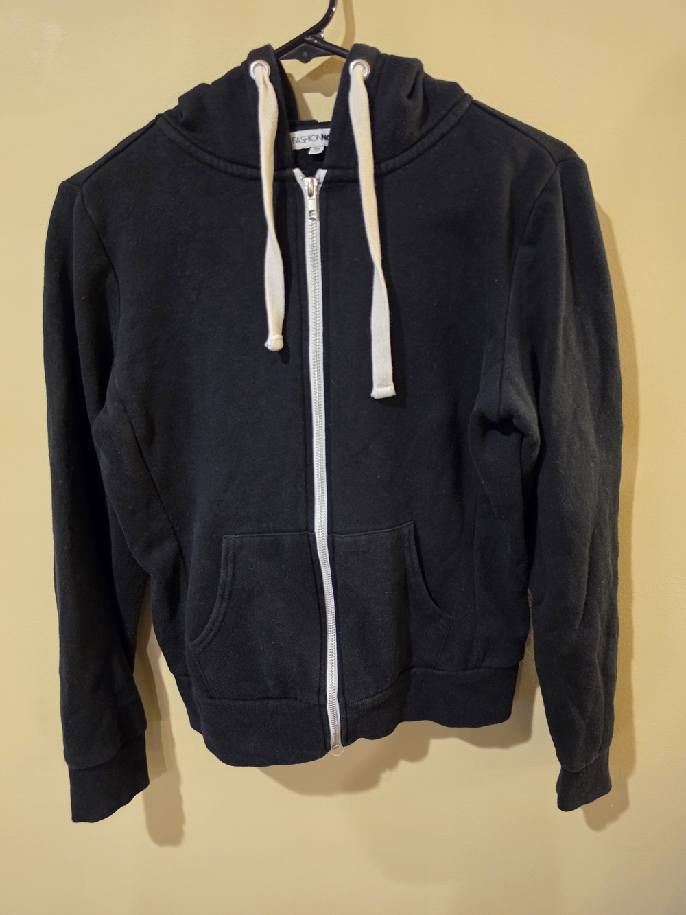 Fashion Nova Black Zip-Up Hoodie with Cream Drawcords